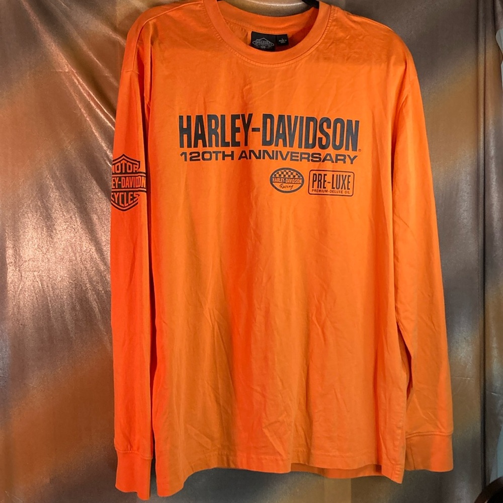 orange harley‎ davidson 120th anniversary edition tshirt long sleeve L. 351